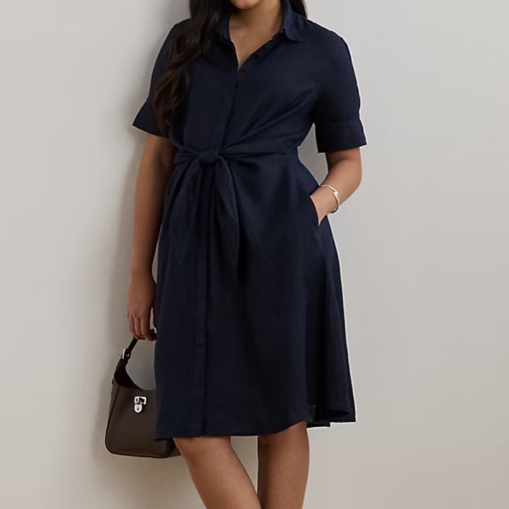 Tie-Front Linen Shirtdress